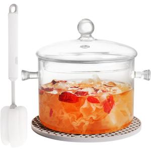 Clear Glass Pot Set for Cooking On Stove - 1.3l/45 Fl Oz Glass Cookware Simmer Pot for Safe for Pasta Noodle, Soup, Milk