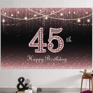 HAMIGAR 6x4ft Happy 45th Birthday Banner Backdrop - 45 Years Old Birthday Decorations Party Supplies for Women - Rose Gold