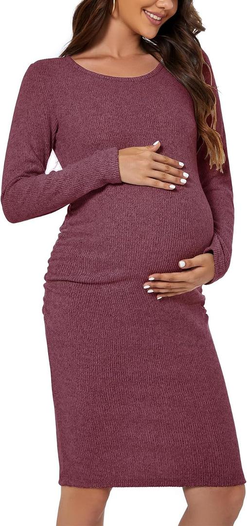 Smallshow Women's Knit Maternity Dress Long Sleeve Pregnancy Clothes, Large
