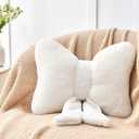 Ivory Bow Pillow,12'' Bow Decorative Pillows with Faux Rabbit Fur,Soft Bow Throw Pillows Aesthetic Bow Shaped Pillow for Bed Sofa Couch Home Decor (Small-12 * 9 Inch)
