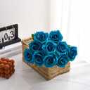 Teal Artificial Rose 10pcs Open Flower Bouquet Faux Rose Stems Turquoise Blue Roses for Wedding Arrangement, Bridal Bouquet, Centerpiece, Fake Faux Silk Flowers