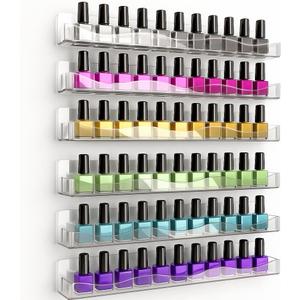 YMVV Clear Acrylic Nail Polish Rack Wall Mounted Shelf,6 Pack Organizer with Unique Wavy Lines,Nail Supplies for Techs,Great Display Salons Retailers