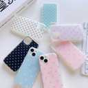 for iPhone 13/14 Case Cute Heart Polka Dot Simple Phone Case Wear IMD Slim Protection Crove for Women Girls-Blue White Heart