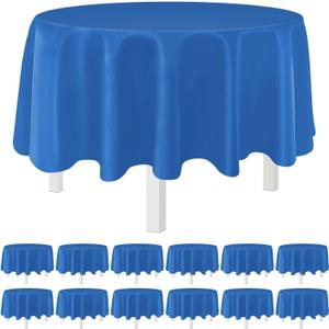 Blue 12 Pack Plastic Tablecloths 84" Disposable Round Table Cloth Plastic Table Cover for Party Disposable Tablecloths