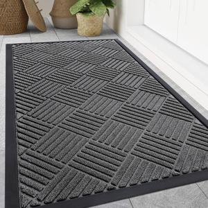 Smiry Front Door Mat Outside Entrance, Heavy Duty Outdoor Indoor Natural Rubber Doormat, Non Slip, Trap Dirt and Moisture, Easy Clean, Low Profile Patio Porch Entryway Mat, 47x32, Grey