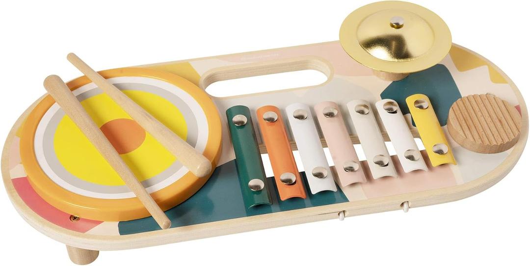 Manhattan Toy Beats to Go Wooden Toddler and Preschool Musical Learning Toy Xylophone, Drum, Cymbal and Washboard