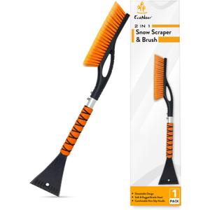 EcoNour 27" Aluminum Snow Brush with Ice Scrapers for Car Windshield and Window | Car Snow Scraper and Brush with Ergonomic Foam Grip Winter Accessories (Orange)