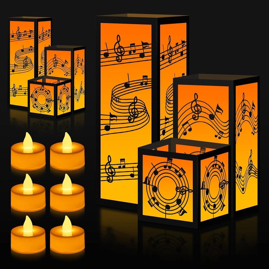 6 Sets Music Centerpieces for Table 3 Sizes Music Note Paper Lantern Boxes with Candles, Musical Notes Decorations for Room, Wedding, Birthday, Musical Themed Party Decor