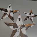 Putuo Decor Western Metal Star Wall Decor Set of 3, Rustic Cowhide Stars for Home and Outdoor, Vintage Texas Star Wall Decorations for Country Farmhouse Living Room(Flat, It's Not 3D)