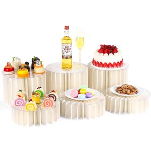 ULLIKI Cardboard Buffet Risers and Stands, Food Risers for Buffet Table, Food Display Stands for Party Catering Dessert Collectibles, White Cylinder Risers with Acrylic Disc (White, 6 Pack)