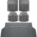 FH Group Automotive Floor Mats - Heavy-Duty Rubber, All Weather Protection Universal Fit Full Set Floor Mats and Cargo Mat, Climaproof, Semi Custom Trimmable for Most Cars, Sedan, SUV, Truck, Gray