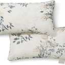 Martha Stewart Charming Foliage Indoor Outdoor Decorative Lumbar Pillow 2-Pack Set, UV Fade Resistant, Water Repellent, Printed Floral Design, Warm Grey, 11"x18"