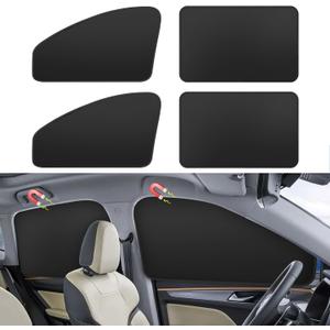 Window Sun Shade Car Curtains - Side Thiken Sun Shades Magnetic 100% Block Light Car Window Covers with Cooler Feeling (Black, T-4pcs)