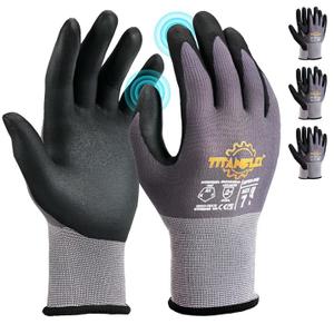 TitanFlex Work Gloves Microfoam Nitrile Coated Men Women-3 Pairs, Safety Warehouse Gloves Mens Working Glove with Grip Heavy Duty, Touchscreen, Seamless Knit Nylon for Automotive, Garden (Medium)