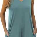 Nfsion Women's Summer V Neck Tank Top Romper Sleeveless Loose Casual Shorts Jumpsuit Overalls with Pockets 2025 Clothes Large Light Green