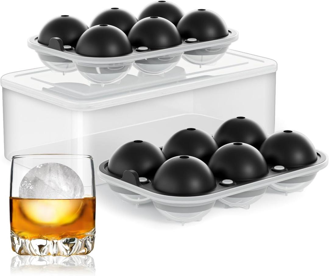Large Ice Cube Tray for Whiskey: 2.5 Inch Silicone Ice Ball Maker - Circle Ice Cube Tray - Round Ice Sphere Maker for Old Fashioned Bourbon Whisky (cool black)