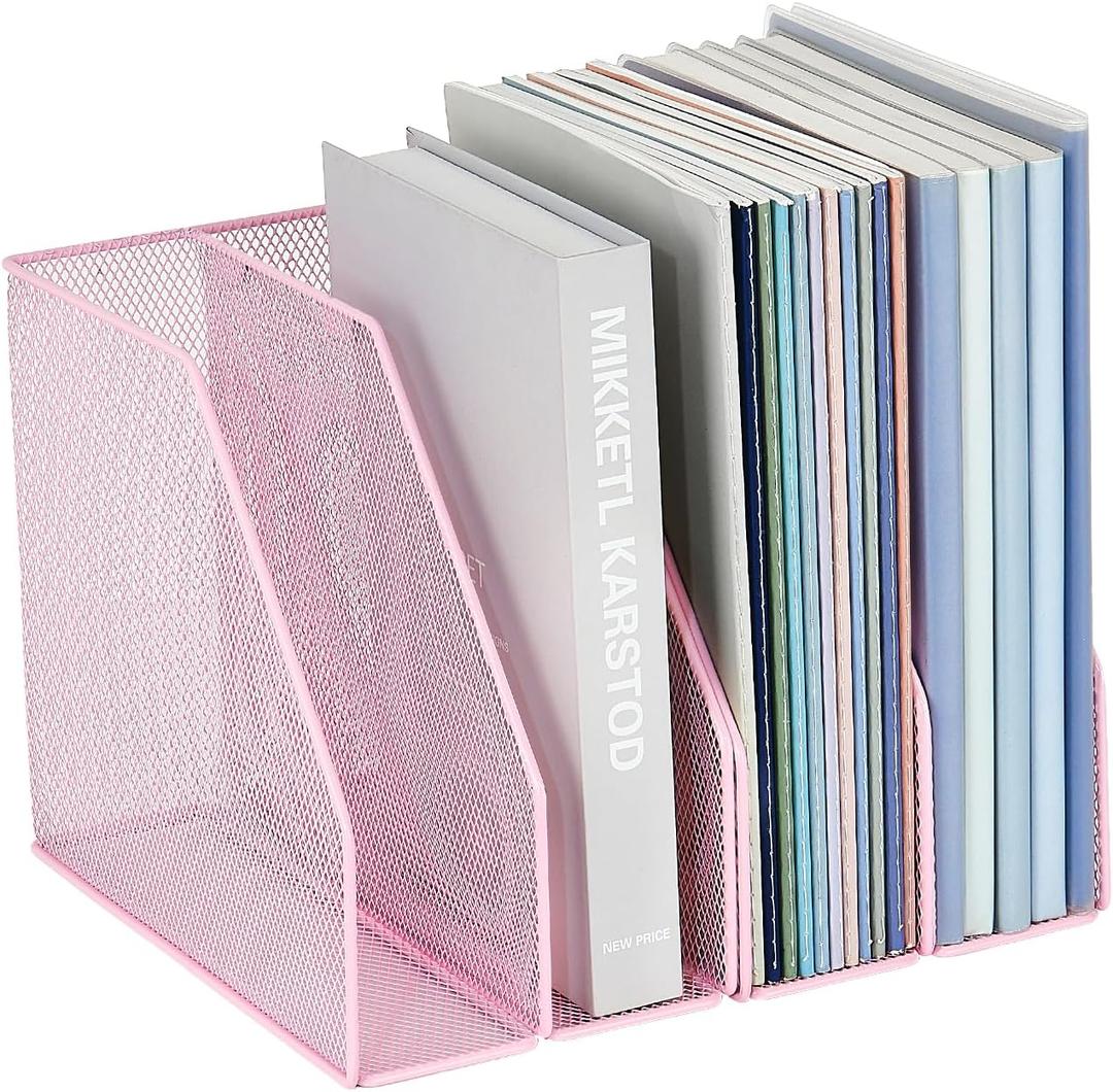 AUPSEN File Organizer for Desk, 4-Pack Magazine Binder Holder Desk File Organizer, Mesh File Folder Organizer for Home Office Organization (Pink)