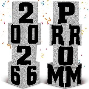 Queekay 8 Pcs Prom Column Standup Photo Booth Decorations 2026 Prom Backdrop Balloon Boxes Cardboard Decoration Column for Party College, 11.8 x 44.9 Inch(Black, Silver Base)