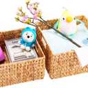 HOONEX Water Hyacinth Storage Baskets for Organizing, Decorative Wicker Baskets with Carrying Handles, Set of 2, Natural