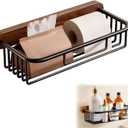 Bathroom Shelves,Toilet Paper Holder Wall Mount,Walnut Wooden & Aluminum Shelf Organizer Rack, Large Capacity No-Drill Rack Storage