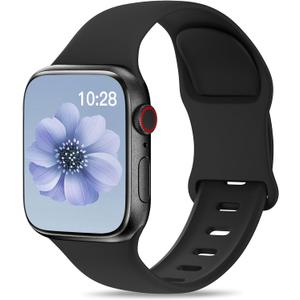 2 x Sport Band Compatible with Apple Watch Bands 40mm 44mm 41mm 38mm 45mm 42mm 49mm Women Men, Soft Silicone Strap Waterproof Replacement for iWatch Bands Series 9 SE 8 7 6 5 4 3 2 1 Ultra/Ultra 2 Black