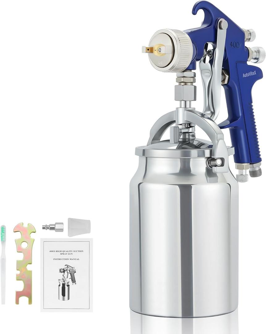 34 Ounce Siphon Feed Spray Gun with 2.0 mm Copper Nozzle, Professional HVLP Air Paint Sprayer for Automotive Refinishing, Furniture Spraying and Heavy-Duty Coatings