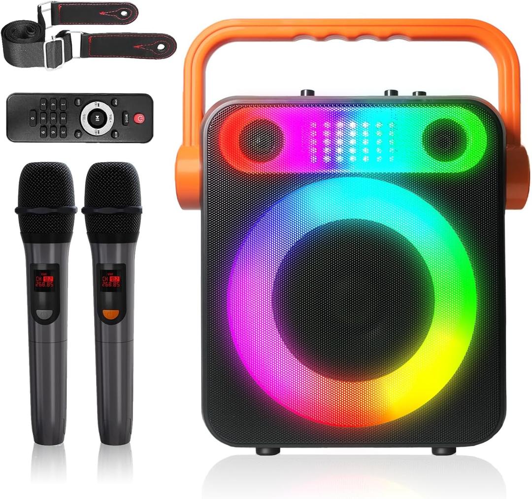 VTSGN Portable Bluetooth Karaoke Machine for Adults  PA System with 2 Wireless Microphones, Disco Lights, Perfect for Outdoor Parties & Family Gatherings