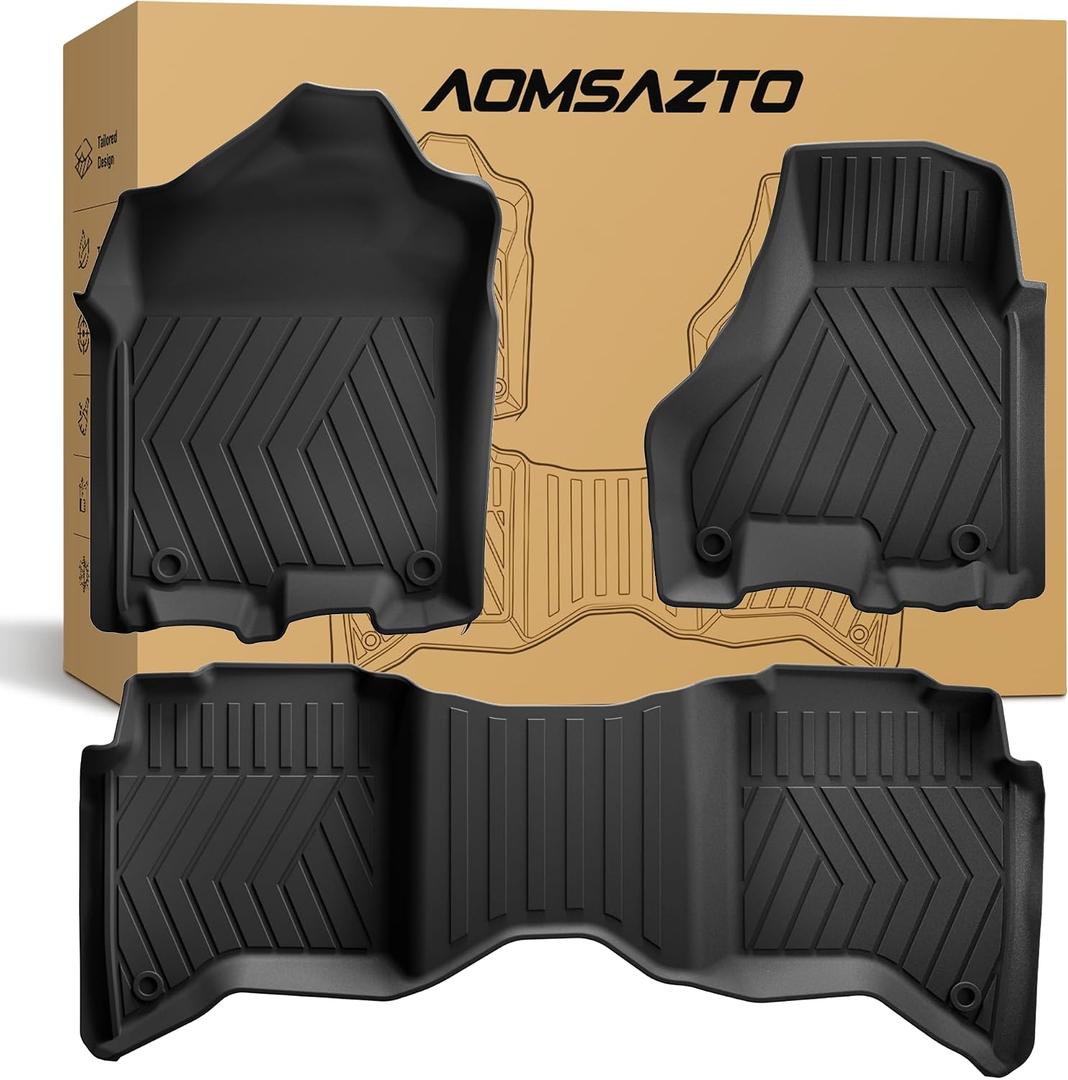 Floor Mats Fit for 2019-2025 2026 Ram 2500/3500 Crew Cab (Only 1st Row Bucket or Bench Seats): AOMSAZTO All Weather TPE Waterproof Floor Liners Front & 2nd Row