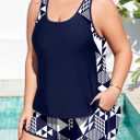 Women's Plus Size Tankini Swimsuit with Pockets Tummy Control Bathing Suits | Modest Top with Removable Padded,High Waist Swim Shorts with Pockets,2 Piece Athletic Swimwear 2026 for Beach,Pool, Cruise, 26W