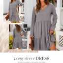 Dokotoo Fall Dresses for Women 2025 V Neck Button Up Long Sleeve Empire Waist Ruffle Tiered Mini Dress with Pockets (Gray, L)