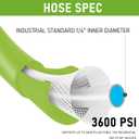 Hourleey Pressure Washer Hose 50 FT, 3600 PSI Flexible Kink Resistant Power Washer Hose Replacement, 1/4" Quick Connect Pressure Hose Extension, Green