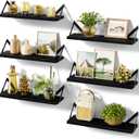 SRIWATANA Floating Shelves for Wall Decor, Wood Wall Shelves for Bathroom, Bedroom, Kitchen, Living Room, Set of 6 (Weathered Black)