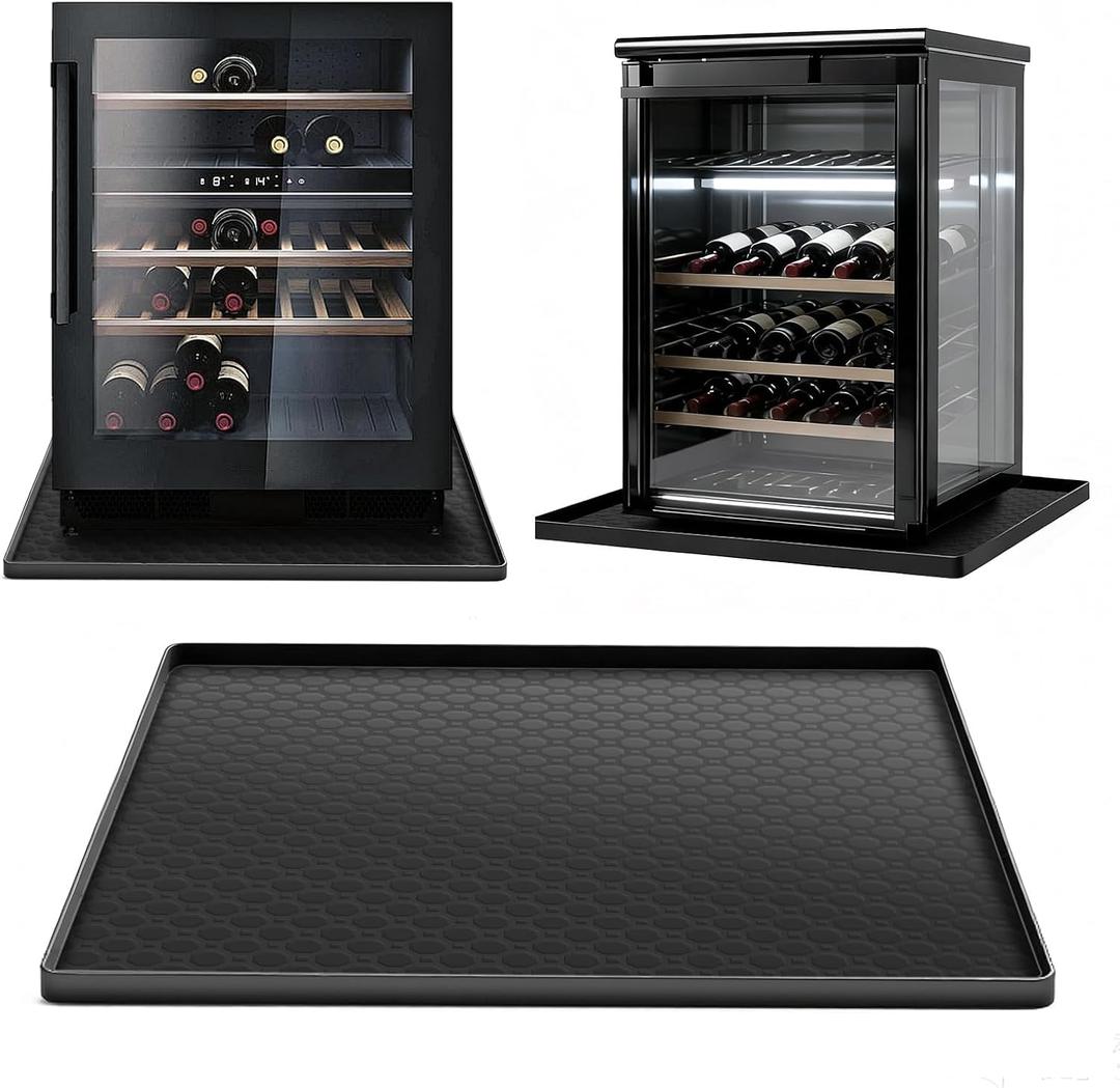 Mini Fridge Silicone Mat 19.7"x19.7"x0.4", Silicone Mat for Mini Fridge Non-Slip Drip Pan, Appliance Protector for Refrigerators, Washers, Dryers, Fridge Mats (Black)