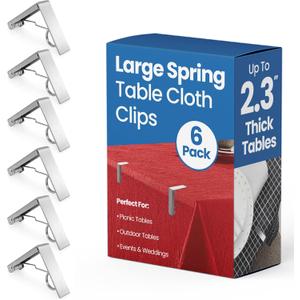 6 Pcs Picnic Tablecloth Clips for Outdoor Tables - Stainless Steel Clamps, Fits 2.3" Thick Tables, Metal Holders for Dining Table Cloth