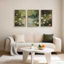 Aryroi Water Lilies Monet Framed Canvas Wall Art Set,Garden Pond Impressionist Floral Wall Decor,Vintage Oil Green Vibrant Flower Botanical Artwork for Living Room, Bedroom,Farmhouse- 16"x24"x3