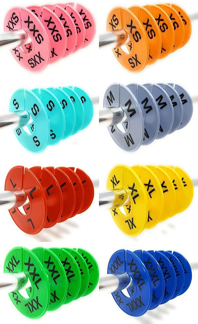 Clothes Size Dividers | 40 Pieces 8 Colors XXS-XXXL | Ultimate Clothing Rack Dividers | Round Clothes Rack Clothes Hangers, Commercial Clothing Racks, Clothing Shops by GIDABRAND