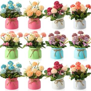 12 Pcs Hydrangea Artificial Flowers in Vase Artificial Hydrangea Potted Small Fake Flowers Table Centerpiece Decoration Arrangement Faux Floral Indoor for Mom Wedding Home Office