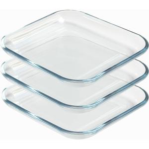 7 Inch Square Tempered Glass Dessert Plates, Small Mini Appetizer, Fruit, Salad and Cake Plates, Set of 3
