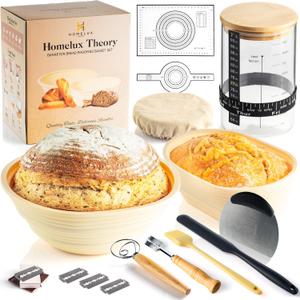 Sourdough Starter Kit, 14pcs Bread Making Kit & Sourdough Bread Baking Supplies Kit, Banneton Basket Kit for Sourdough Proofing with Bread Baking bowl for Artisan Breads (Yellow) by HOMELUX THEORY