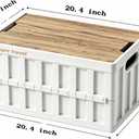 2 Pack White 50L Collapsible Storage Crate Wooden Lid Stackable Bin for Garage RV Car