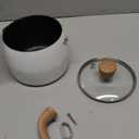 2.5 Quart Non-stick Ceramic Sauce Pan with Lid, Small Milk Pots for Cooking with Pour Spout, Aluminum stock Pot Wood Handle for kitchen, PFAS-Free, White