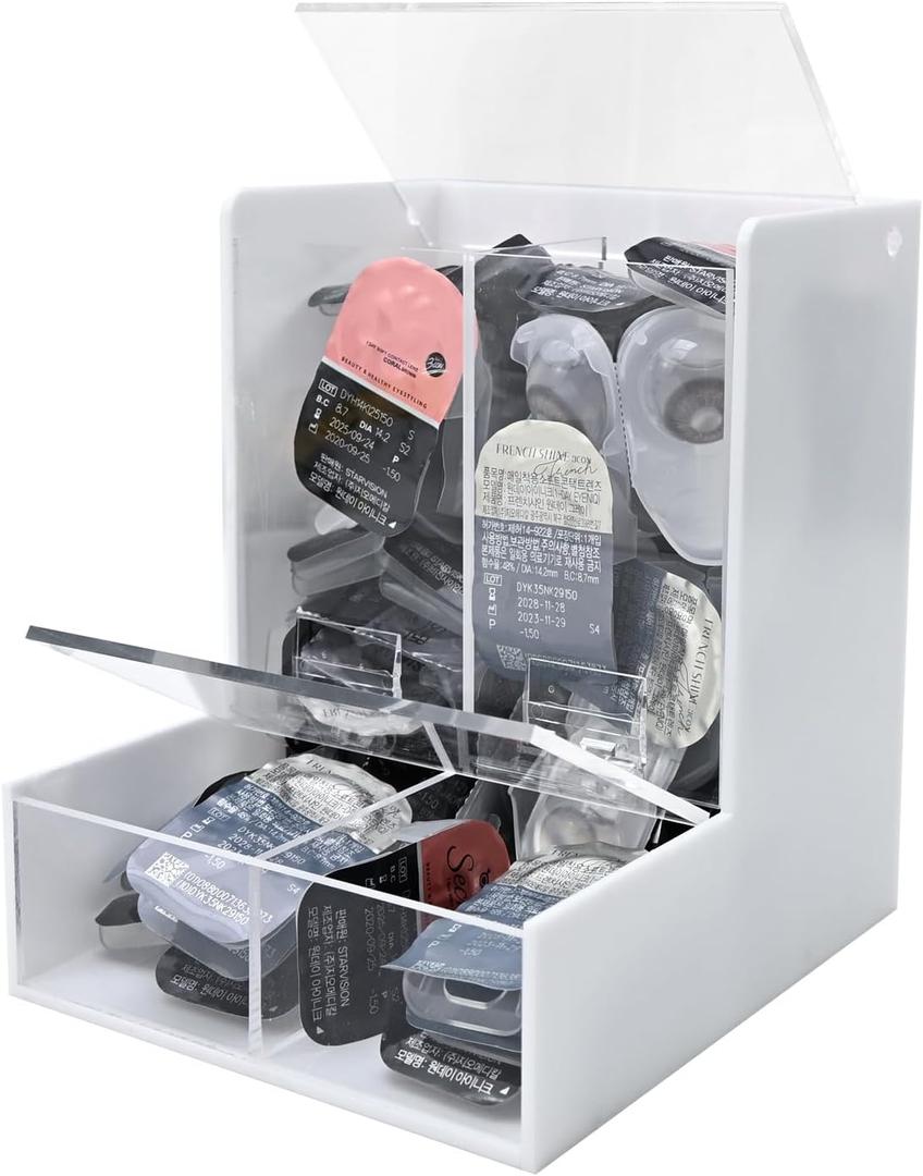 Acrylic Daily Contact Lens Dispenser,Daily Contact Lens Organizer,Desktop and Wall Mounted Disposable Daily Contact Lens Dispenser for Vanities,Counter,Drawer or by the Sink