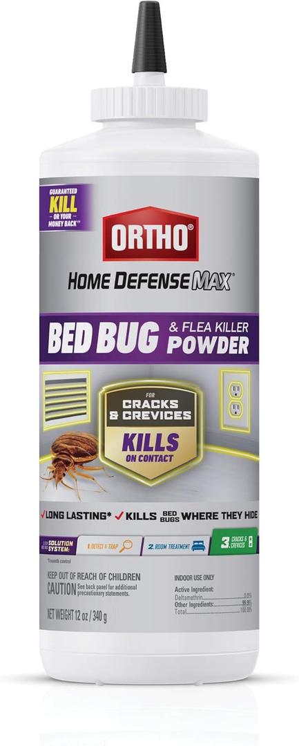 Ortho Home Defense Max Bed Bug & Flea Killer Powder, 12 oz.  Apply to Cracks and Crevices for Up to 8 Months of Control