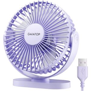 Gaiatop USB Desk Fan, 5.5 Inch Small Quiet Powerful 3 Speeds 90 Rotate, Personal Mini Portable Desktop Table Fans, Cooling for Home Office Car Travel Indoor Outdoor, Purple