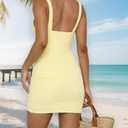 ZREQV Summer Bodycon Dresses for Women Sexy Deep V Neck Short Dress (Yellow, L)