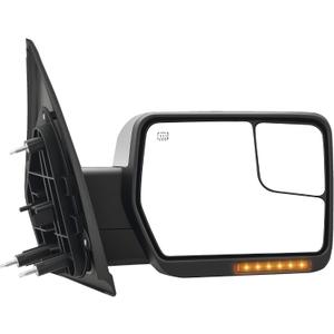 Passenger Side Tow Mirror Compatible with 2004-2014 Ford F150, Side Mirror with Power Heated Turn Signal Puddle Light Manual Folding, Reflective Strip, Chrome Housing, Right, Passenger Side Only
