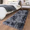 Ultra Soft Runner Rugs for Bedroom Hallways with Upgraded Non-Slip Rubber Backing & Thick Memory Sponge, 2x6 Feet Fluffy Shag Throw Area Rug for Bedside Dorm Tie-dye Dark Grey
