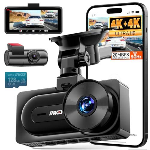 IIWEY 4K+4K Dash Cam Front and Rear, Dual STARVIS Sensor, 5G WiFi-6 (up to 20MB/s) with App, 128G SD Card Included, GPS, Dash Camera for Cars with 24/7 Parking Mode, 3.18 Inch IPS, 170° Wide Angle
