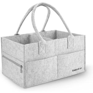 Baby Diaper Caddy Organizer, Portable Baby Essentials Storage Basket Bin for Changing Table,Car Shower Basket for Newborn Boy and Girl, Best Shower Gift for New Mom (Regular, Grey)