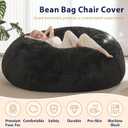 Bean Bag Cover (No Filler), Faux Fur Beanbag Chairs Covers Only, Stuffed Animal Storage Bean Bag, Giant Washable Beanbag Cover Without Filling, 6FT, Black